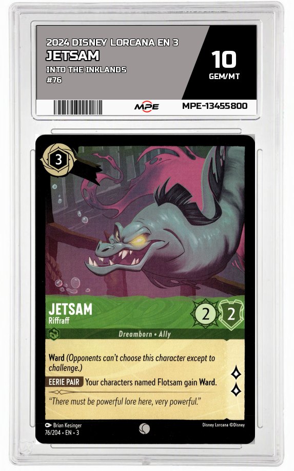 2024 DISNEY LORCANA EN 3 Into the Inklands #76 JETSAM MPE 10 GEM/MT — graded card auctioned from the MPE vault