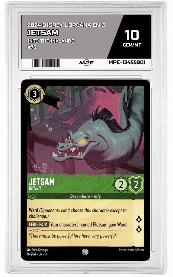 2024 DISNEY LORCANA EN 3 Into the Inklands #76 JETSAM MPE 10 GEM/MT — graded card auctioned from the MPE vault