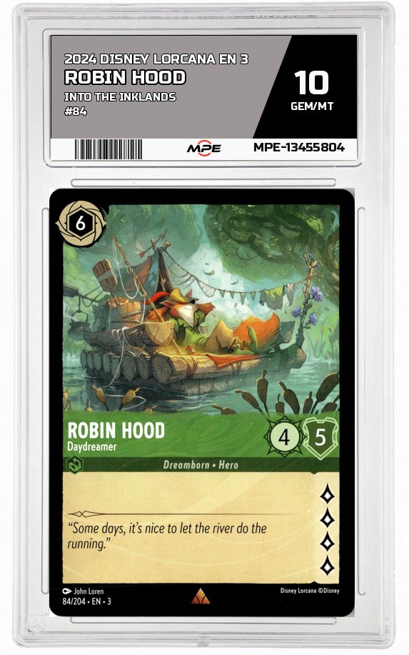 2024 DISNEY LORCANA EN 3 Into the Inklands #84 ROBIN HOOD MPE 10 GEM/MT — graded card auctioned from the MPE vault