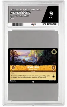 2024 DISNEY LORCANA EN 3 Into the Inklands #32 NEVER LAND MPE 9 MINT — graded card up for auction