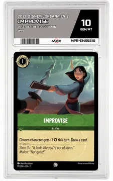 2023 DISNEY LORCANA EN 2 Rise of the Floodborn #99 IMPROVISE MPE 10 GEM/MT — graded card up for auction
