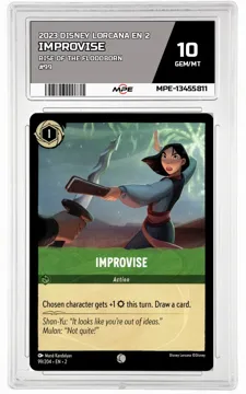 2023 DISNEY LORCANA EN 2 Rise of the Floodborn #99 IMPROVISE MPE 10 GEM/MT — graded card up for auction