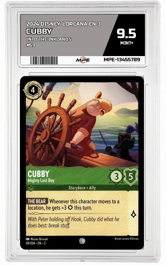 2024 DISNEY LORCANA EN 3 Into the Inklands #69 CUBBY MPE 9.5 MINT+ — graded card auctioned from the MPE vault