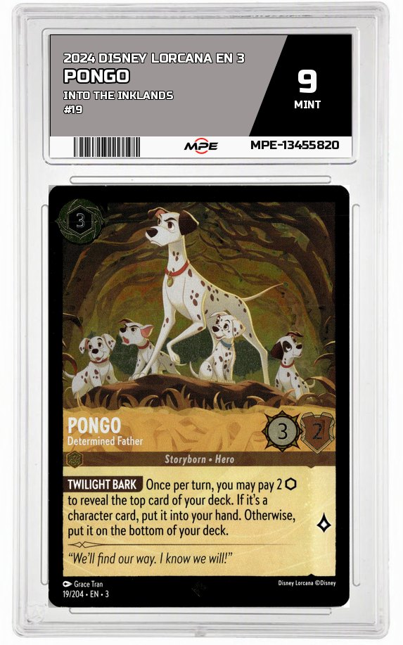 2024 DISNEY LORCANA EN 3 Into the Inklands #19 PONGO MPE 9 MINT — graded card auctioned from the MPE vault