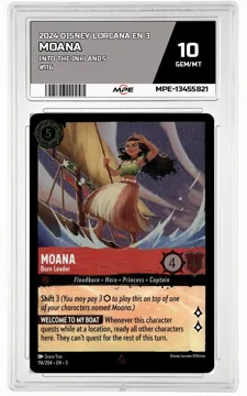 2024 DISNEY LORCANA EN 3 Into the Inklands #116 MOANA MPE 10 GEM/MT — graded card up for auction