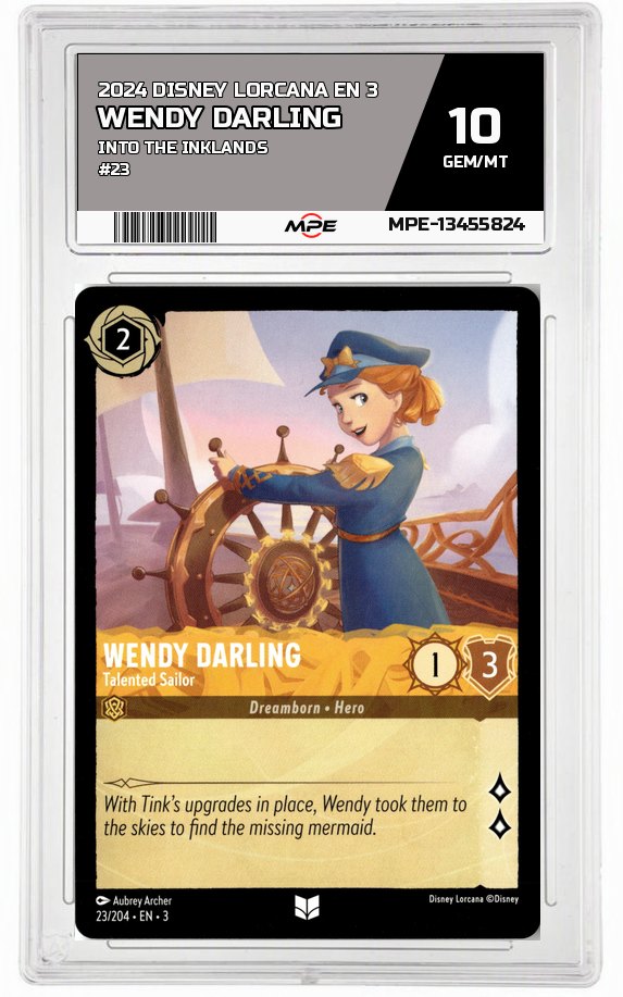 2024 DISNEY LORCANA EN 3 Into the Inklands #23 WENDY DARLING MPE 10 GEM/MT — graded card auctioned from the MPE vault