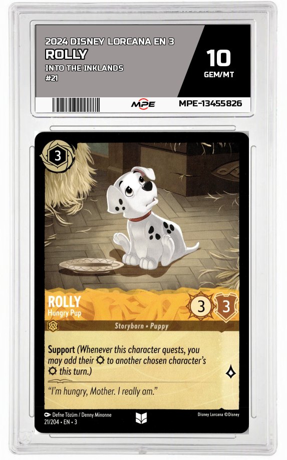 2024 DISNEY LORCANA EN 3 Into the Inklands #21 ROLLY MPE 10 GEM/MT — graded card auctioned from the MPE vault