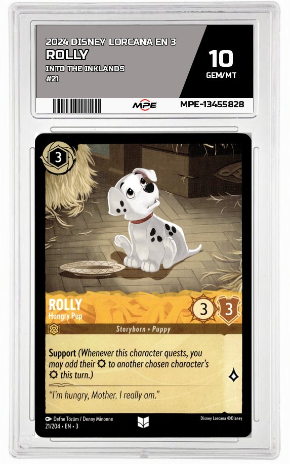 2024 DISNEY LORCANA EN 3 Into the Inklands #21 ROLLY MPE 10 GEM/MT — graded card auctioned from the MPE vault