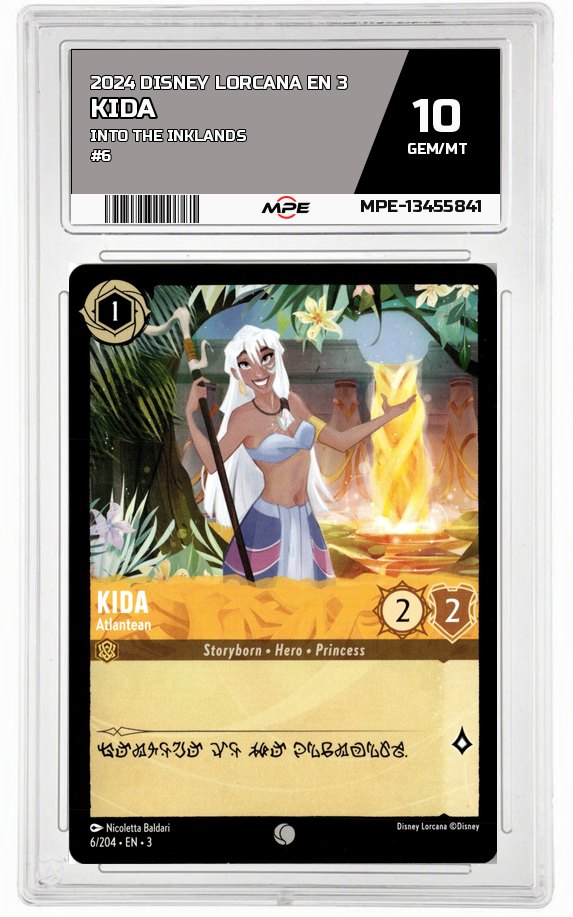 2024 DISNEY LORCANA EN 3 Into the Inklands #6 KIDA MPE 10 GEM/MT — graded card auctioned from the MPE vault