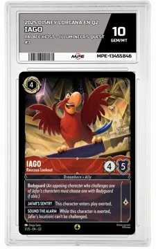 2025 DISNEY LORCANA EN Q2 Palace Heist – Illumineer's Quest #3 IAGO MPE 10 GEM/MT — graded card up for auction