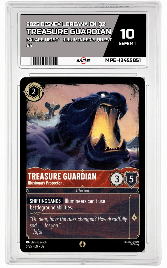 2025 DISNEY LORCANA EN Q2 Palace Heist – Illumineer's Quest #5 TREASURE GUARDIAN MPE 10 GEM/MT — graded card auctioned from the MPE vault