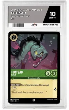 2024 DISNEY LORCANA EN 3 Into the Inklands #72 FLOTSAM MPE 10 GEM/MT — graded card up for auction
