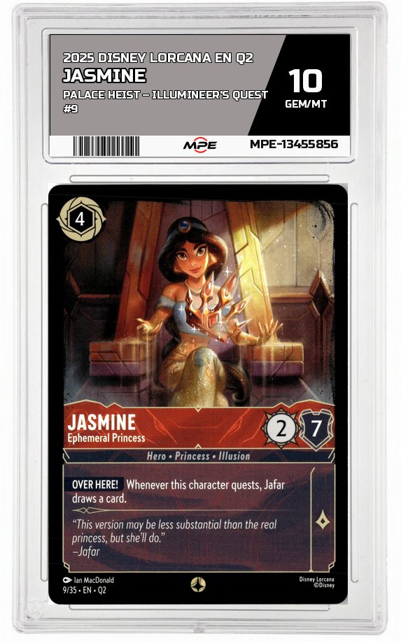 2025 DISNEY LORCANA EN Q2 Palace Heist – Illumineer's Quest #9 JASMINE MPE 10 GEM/MT — graded card auctioned from the MPE vault