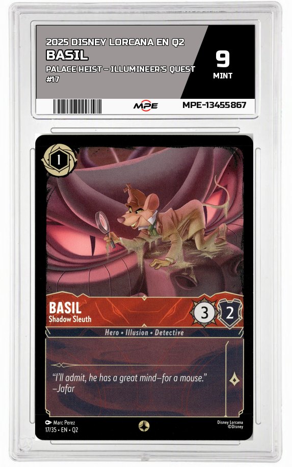 2025 DISNEY LORCANA EN Q2 Palace Heist – Illumineer's Quest #17 BASIL MPE 9 MINT — graded card auctioned from the MPE vault
