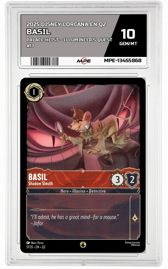 2025 DISNEY LORCANA EN Q2 Palace Heist – Illumineer's Quest #17 BASIL MPE 10 GEM/MT — graded card auctioned from the MPE vault