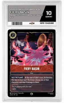 2025 DISNEY LORCANA EN Q2 Palace Heist – Illumineer's Quest #26 FIERY BASIN MPE 10 GEM/MT — graded card up for auction