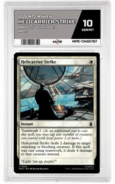 2026 MTG MSH EN Marvel Super Heroes #0015 HELICARRIER STRIKE MPE 10 GEM/MT — graded card up for auction