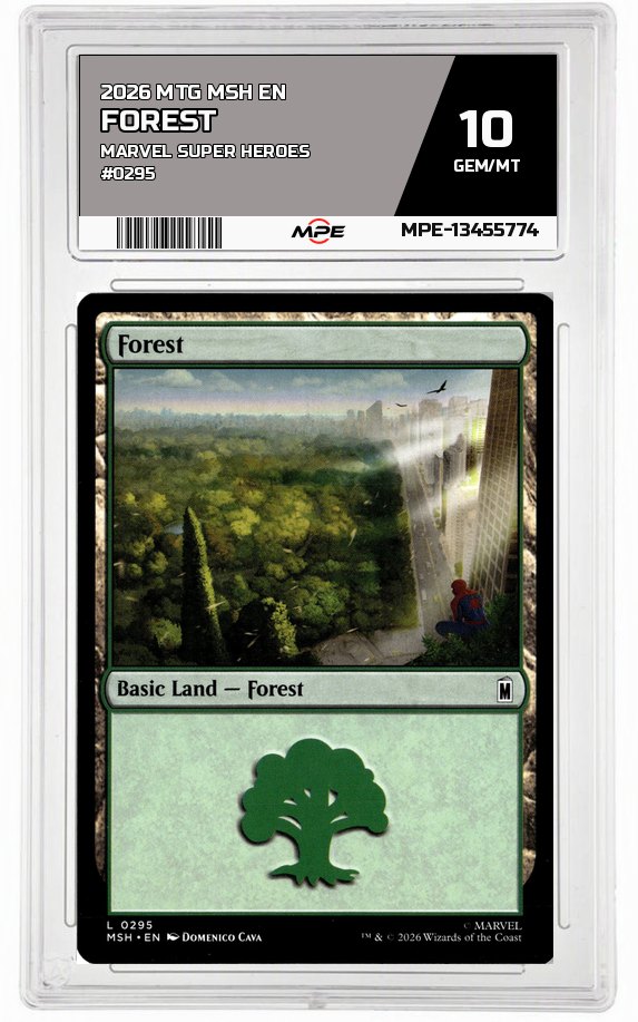 2026 MTG MSH EN Marvel Super Heroes #0295 FOREST MPE 10 GEM/MT — graded card auctioned from the MPE vault