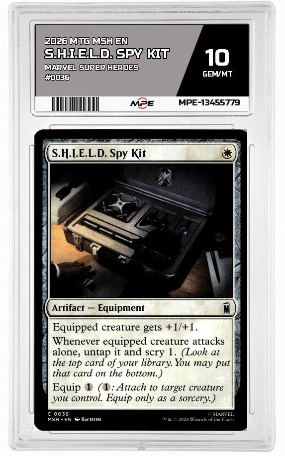 2026 MTG MSH EN Marvel Super Heroes #0036 S.H.I.E.L.D. SPY KIT MPE 10 GEM/MT — graded card auctioned from the MPE vault