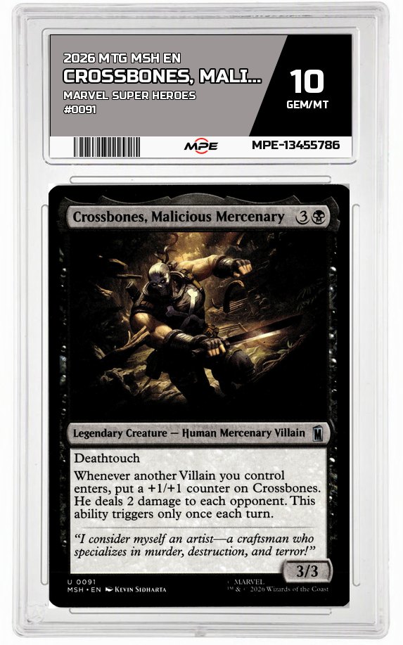 2026 MTG MSH EN Marvel Super Heroes #0091 CROSSBONES, MALICIOUS MERCENARY MPE 10 GEM/MT — graded card auctioned from the MPE vault