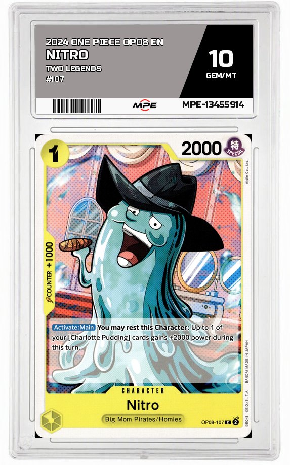 2024 ONE PIECE OP08 EN Two Legends #107 NITRO MPE 10 GEM/MT — graded card auctioned from the MPE vault