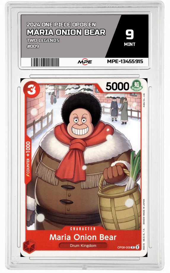 2024 ONE PIECE OP08 EN Two Legends #009 MARIA ONION BEAR MPE 9 MINT — graded card auctioned from the MPE vault