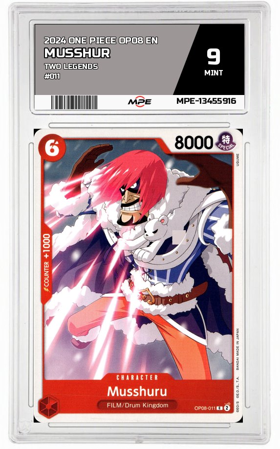 2024 ONE PIECE OP08 EN Two Legends #011 MUSSHUR MPE 9 MINT — graded card auctioned from the MPE vault