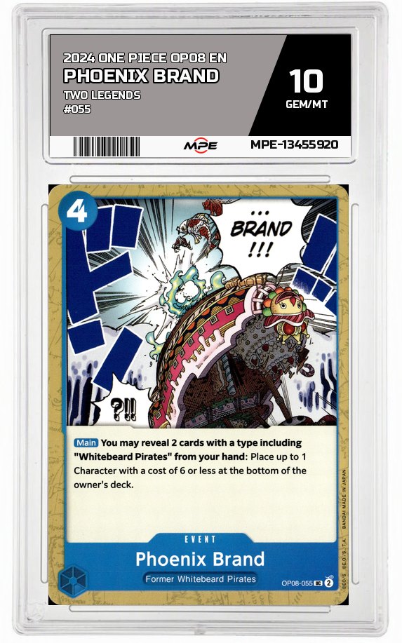 2024 ONE PIECE OP08 EN Two Legends #055 PHOENIX BRAND MPE 10 GEM/MT — graded card auctioned from the MPE vault