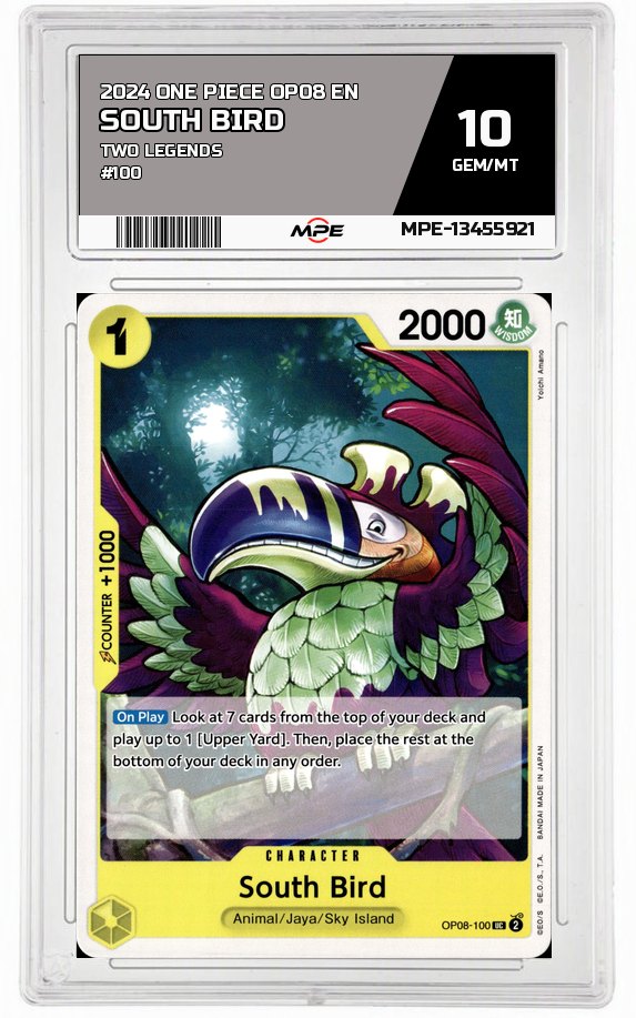 2024 ONE PIECE OP08 EN Two Legends #100 SOUTH BIRD MPE 10 GEM/MT — graded card auctioned from the MPE vault