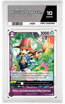 2023 ONE PIECE OP04 EN Kingdoms of Intrigue #065 MISS.GOLDENWEEK(MARIANNE) MPE 10 GEM/MT — graded card up for auction