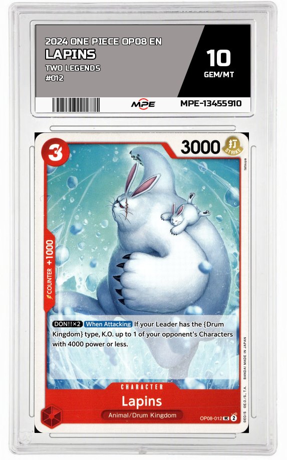 2024 ONE PIECE OP08 EN Two Legends #012 LAPINS MPE 10 GEM/MT — graded card auctioned from the MPE vault
