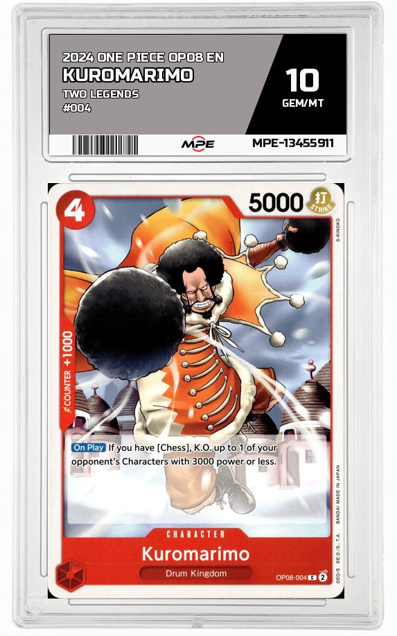 2024 ONE PIECE OP08 EN Two Legends #004 KUROMARIMO MPE 10 GEM/MT — graded card auctioned from the MPE vault