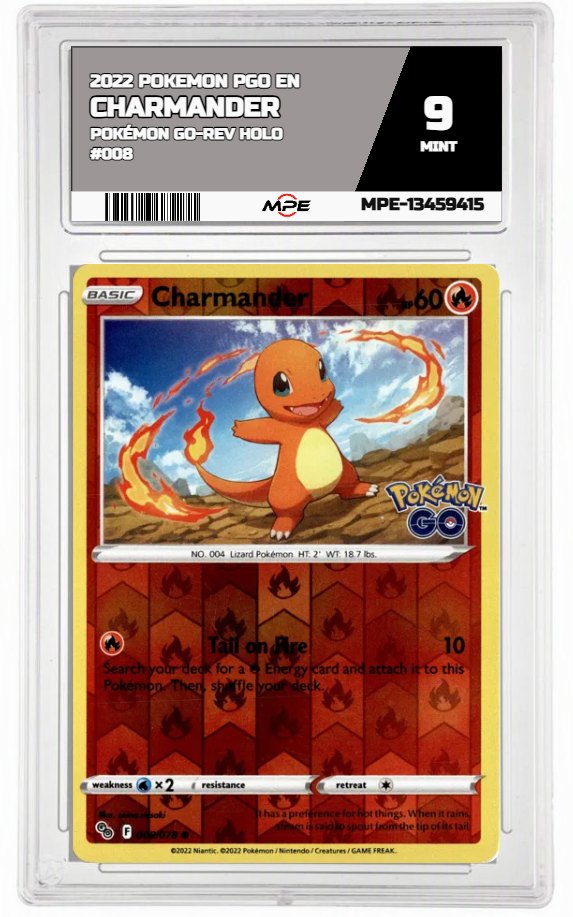 2022 POKEMON PGO EN POKÉMON GO-REV HOLO #008 Charmander MPE 9 MINT — graded card auctioned from the MPE vault
