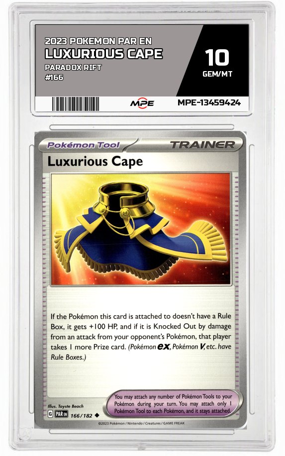 2023 POKEMON PAR EN PARADOX RIFT #166 Luxurious Cape MPE 10 GEM/MT — graded card auctioned from the MPE vault