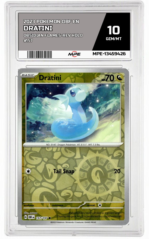 2023 POKEMON OBF EN OBSIDIAN FLAMES-REV HOLO #157 Dratini MPE 10 GEM/MT — graded card auctioned from the MPE vault
