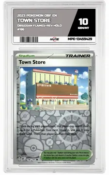 2023 POKEMON OBF EN OBSIDIAN FLAMES-REV HOLO #196 Town Store MPE 10 GEM/MT — graded card up for auction