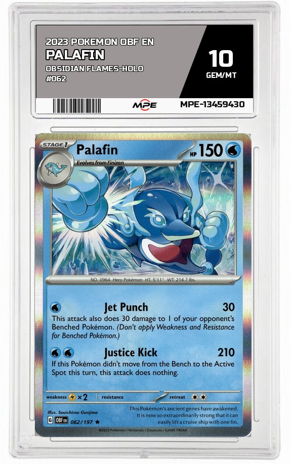 2023 POKEMON OBF EN OBSIDIAN FLAMES-HOLO #062 PALAFIN MPE 10 GEM/MT — graded card auctioned from the MPE vault