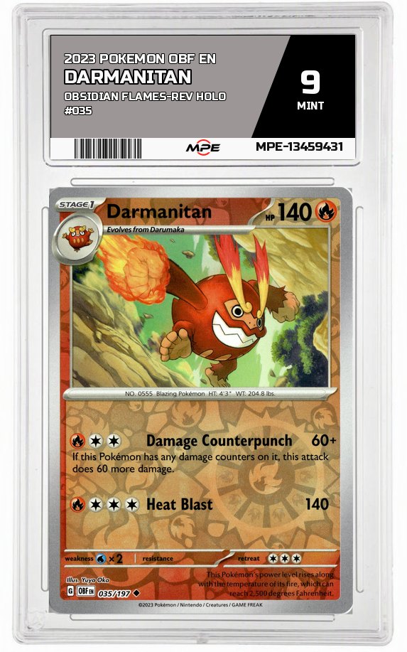 2023 POKEMON OBF EN OBSIDIAN FLAMES-REV HOLO #035 Darmanitan MPE 9 MINT — graded card auctioned from the MPE vault