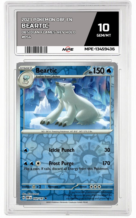2023 POKEMON OBF EN OBSIDIAN FLAMES-REV HOLO #054 Beartic MPE 10 GEM/MT — graded card auctioned from the MPE vault
