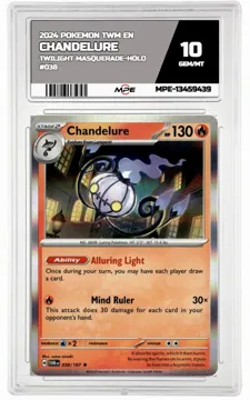2024 POKEMON TWM EN TWILIGHT MASQUERADE-HOLO #038 Chandelure MPE 10 GEM/MT — graded card up for auction