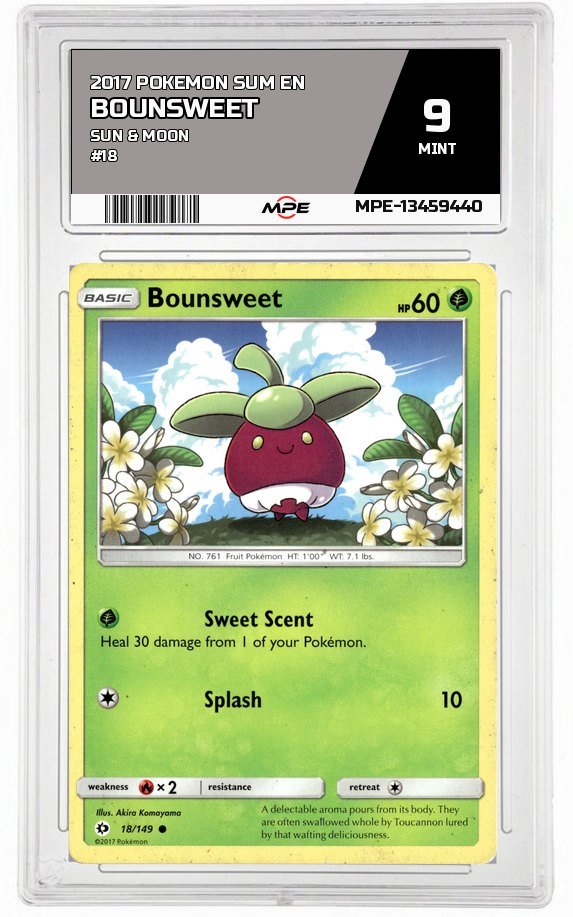 2017 POKEMON SUM EN SUN & MOON #18 Bounsweet MPE 9 MINT — graded card auctioned from the MPE vault