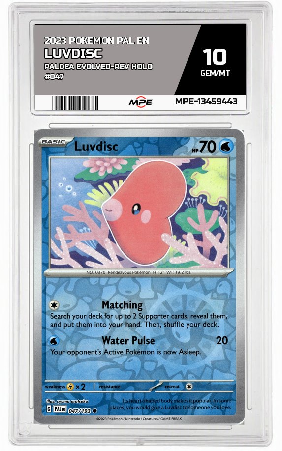 2023 POKEMON PAL EN PALDEA EVOLVED-REV HOLO #047 LUVDISC MPE 10 GEM/MT — graded card auctioned from the MPE vault