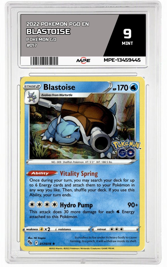 2022 POKEMON PGO EN POKÉMON GO #017 Blastoise MPE 9 MINT — graded card auctioned from the MPE vault