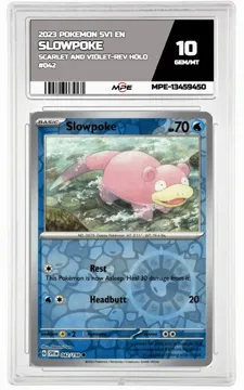 2023 POKEMON SV1 EN SCARLET AND VIOLET-REV HOLO #042 Slowpoke MPE 10 GEM/MT — graded card up for auction