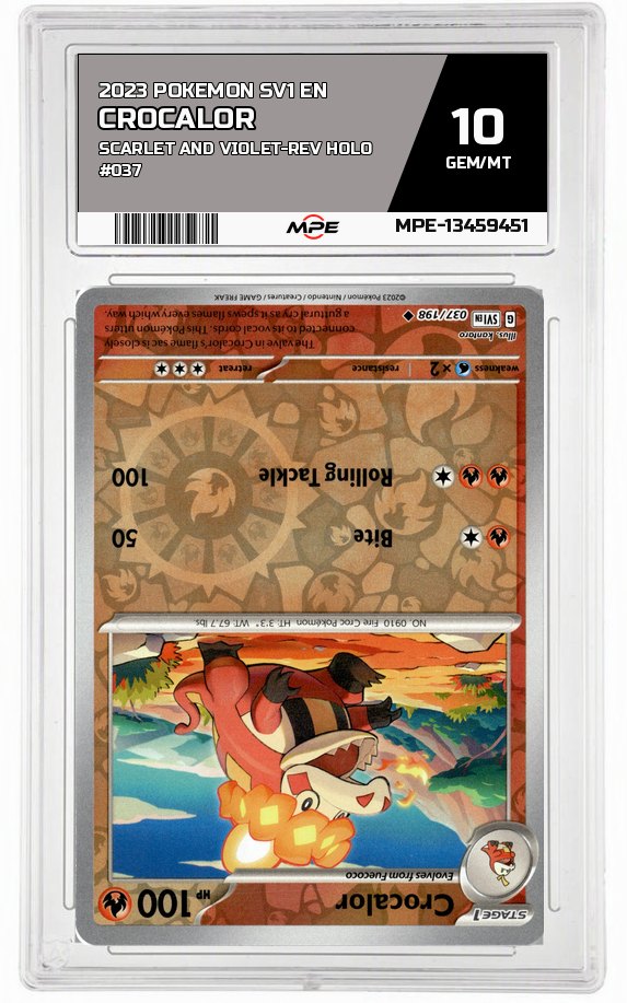 2023 POKEMON SV1 EN SCARLET AND VIOLET-REV HOLO #037 CROCALOR MPE 10 GEM/MT — graded card auctioned from the MPE vault