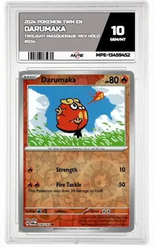 2024 POKEMON TWM EN TWILIGHT MASQUERADE-REV HOLO #034 Darumaka MPE 10 GEM/MT — graded card up for auction