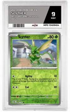 2023 POKEMON OBF EN OBSIDIAN FLAMES-REV HOLO #004 Scyther MPE 9 MINT — graded card up for auction