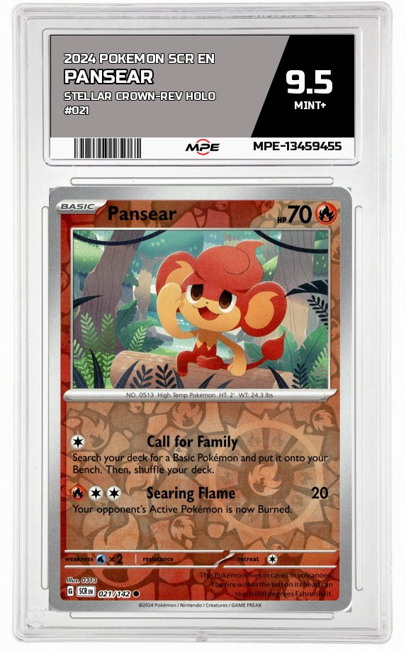 2024 POKEMON SCR EN STELLAR CROWN-REV HOLO #021 Pansear MPE 9.5 MINT+ — graded card auctioned from the MPE vault