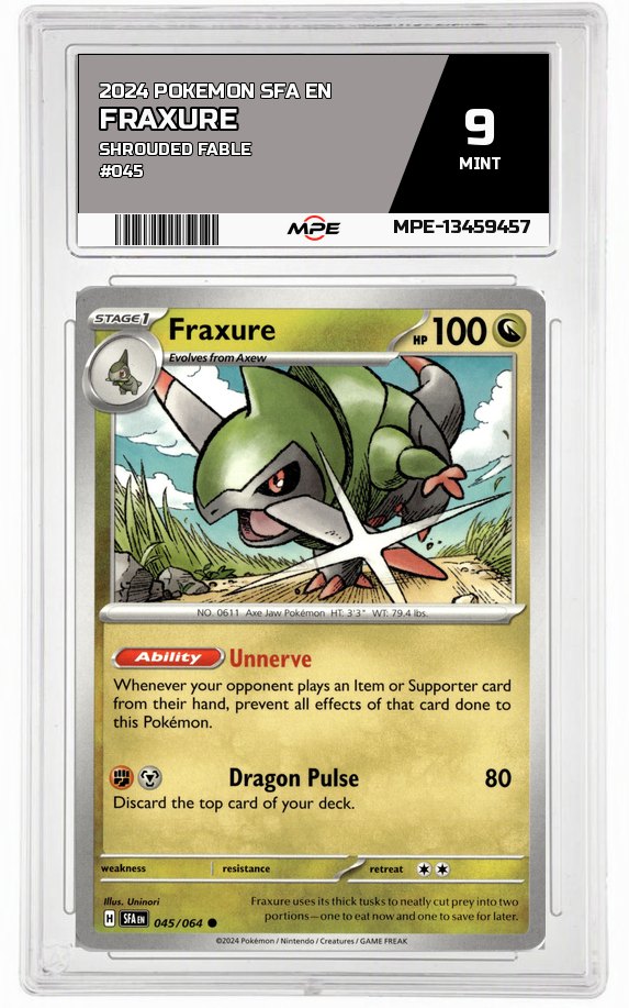 2024 POKEMON SFA EN SHROUDED FABLE #045 FRAXURE MPE 9 MINT — graded card auctioned from the MPE vault