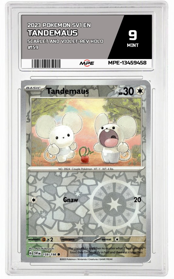2023 POKEMON SV1 EN SCARLET AND VIOLET-REV HOLO #159 Tandemaus MPE 9 MINT — graded card auctioned from the MPE vault